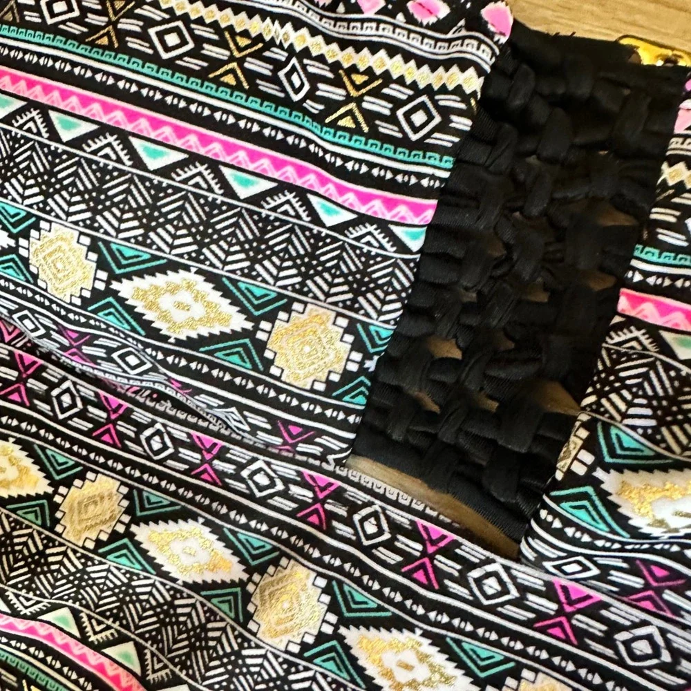 NWT Arizona Jean Co Tankini Top Size M Geometric Pattern Black Gold Pink Teal